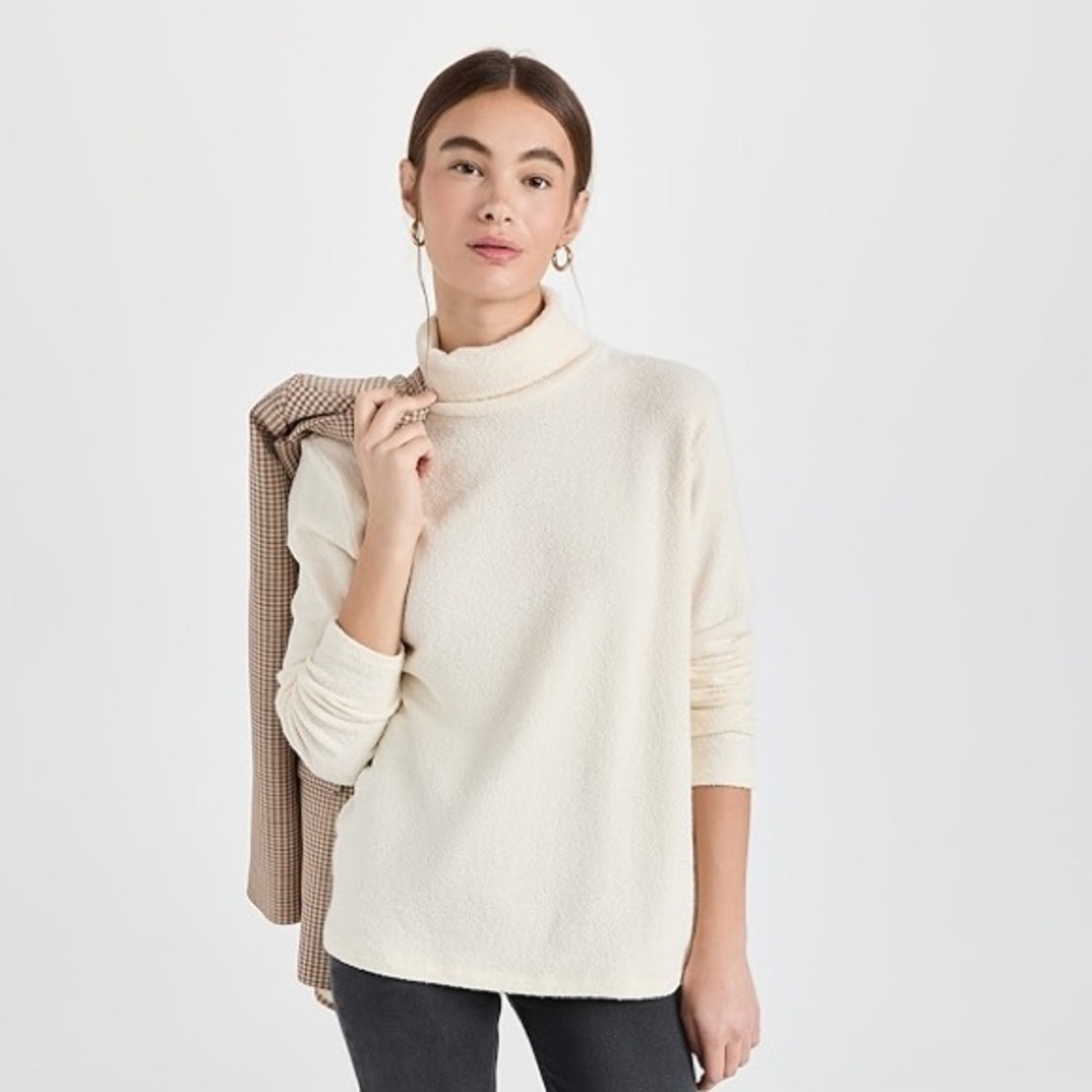 Enza Costa Boucle Knit Tunic Turtleneck in Winter White